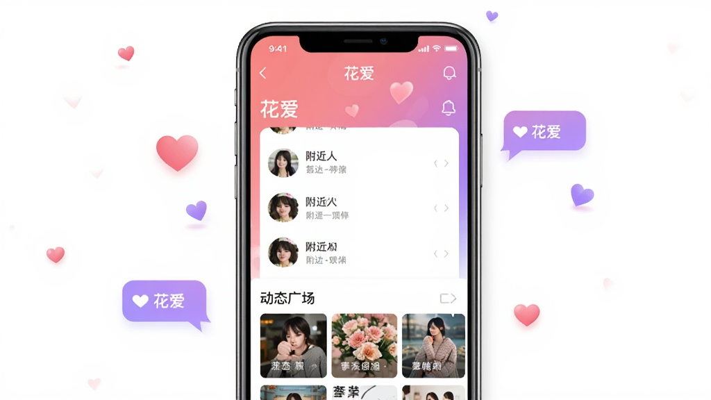 һ��չʾ��������App���Ľ�����ֻ�����ͼ�������������ֻ���Ļ����Ļ����ʾ��������App�ĸ��������б��Ͷ�̬�㳡����������ܰ�ķ���ɫ���䣬��Χ��׺��С���ĺ��������ݣ���������ִ������ʸɾ����޶���Ԫ��