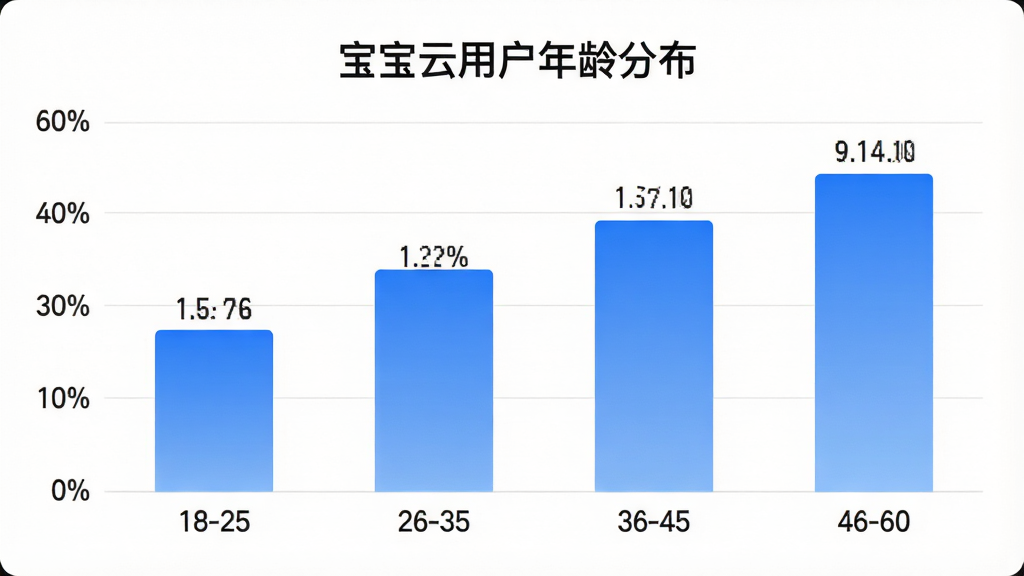 �������û�����ֲ���״ͼ��������ͼ�����棬����Ϊ������ʾ�����18-25��26-35��36-45��46-60��������ʾ�ٷֱȣ���״��ɫΪ��ɫ���䣬�����б��⡰�������û�����ֲ������Ű���רҵ������ִ���ƽ��ϸ����ֵ������ע�����ʸɾ��޶���Ԫ��