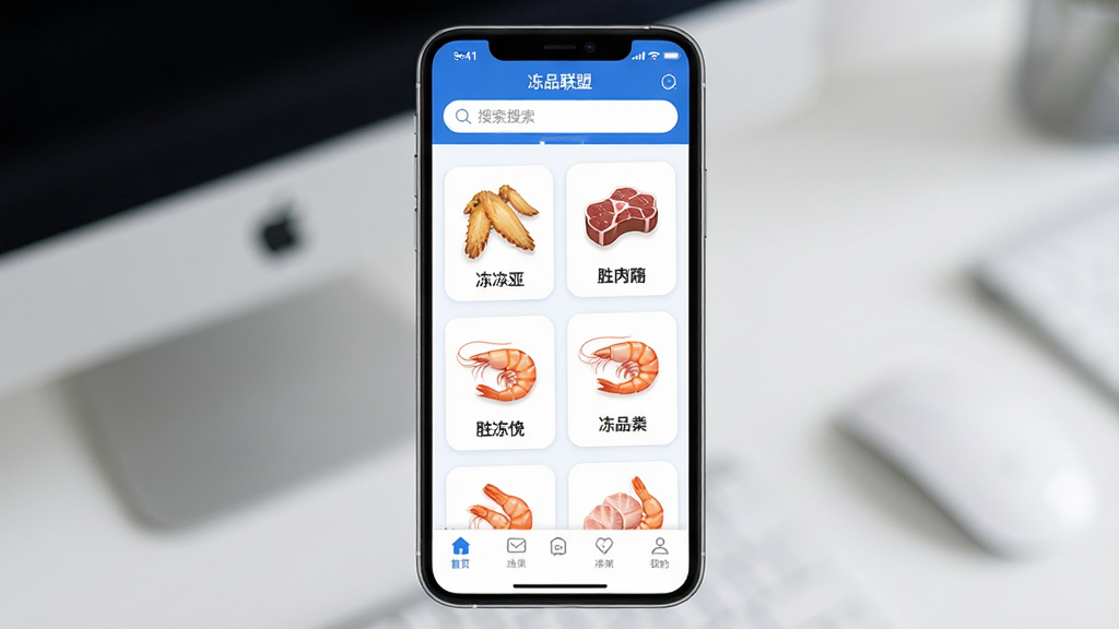 һ��չʾ�ֻ���Ļ��ͼƬ����Ļ����ʾ�š���Ʒ���ˡ�APP����ҳ���棬��������ɫ�Ͱ�ɫΪ��ɫ�����������������м��Ǹ��ֶ�Ʒ����ͼ���缦�ᡢţ�⡢Ϻ�ȣ��ײ��е���������������������ִ���࣬���ʸɾ��޶���Ԫ��