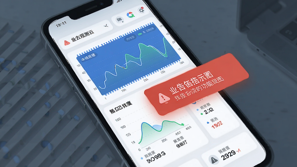 观测云 功能展示图 手机屏幕显示多个数据图表与告警通知 现代扁平风格 清晰文字标签