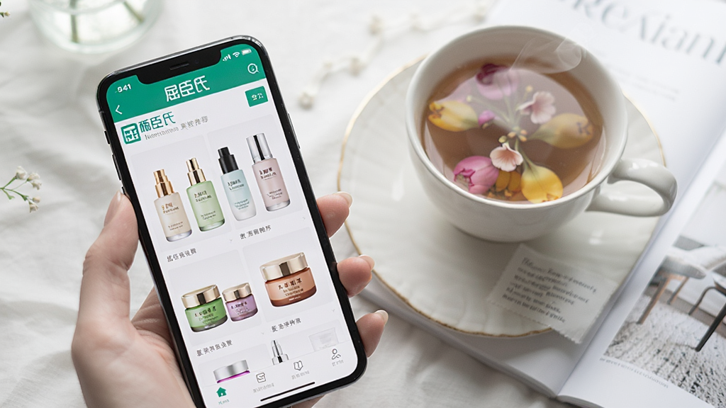 һ��չʾ������APP����ױ�����Ƽ�ҳ���ͼƬ���������ֻ���Ļ��ʾ�š������ϡ������͸��໤��Ʒƿƿ�޹޵ľ������У��Ա���һ��ð�������Ļ����һ����������־������������գ�������ͣ����ʸɾ���ͻ����������ķ�Χ�С�
