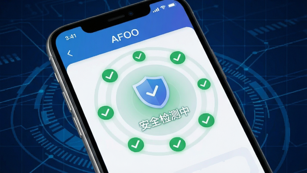 һ��չʾAFOO��ȫ��⹦�ܵ�ͼƬ���������ֻ���Ļ��ʾAFOO�������ڶ�WiFi�ȵ���а�ȫɨ�裬����������һ������ͼ���