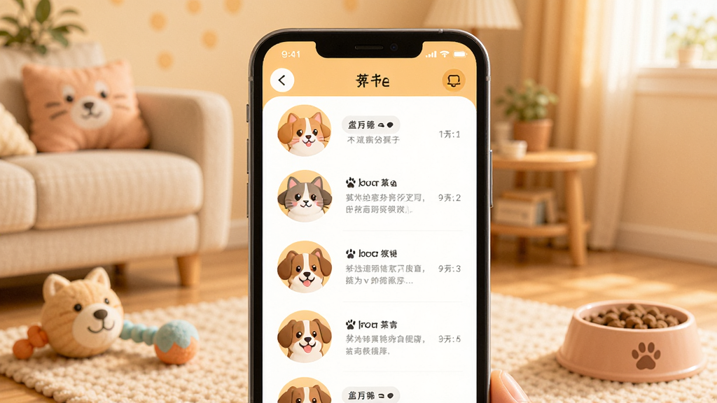 һ����ܰ�ĳ����罻Ӧ�ý���չʾ�������������ֻ���Ļ����Ļ����ʾ�ſɰ���è��͹���ͷ���Լ�������Ϣ�б�����������͵�ůɫ�������������г�����ߺ�ʳ���׺�����������ɻ��ã����������ɾ����޶�������Ԫ�ء�