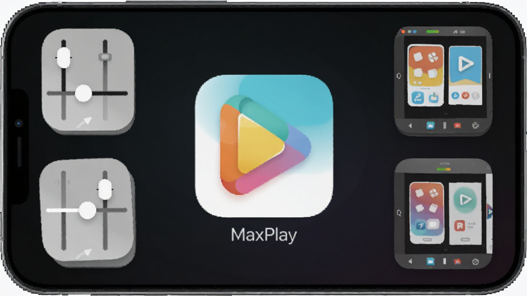 һ��չʾMaxPlay������������ֻ���ͼ������������MaxPlay�Ĳ�ɫLogo����������ɫ���䣬��Χ�������ֻ���Ļ�������ڵĻ���ͼ���Ӧ�÷�����ʾ��ͼ��������ִ��������������޶���Ԫ��