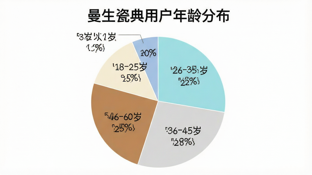 һ��չʾ�������ɵ䡹�û�����ֲ��ı�״ͼ��ͼ������Ϊ�������ɵ��û�����ֲ�������ͼ��Ϊ����������ֱ��ע��18-25�� 15%����26-35�� 22%����36-45�� 28%����46-60�� 25%����60������ 10%������ɫ���װס�ǳ�ࡢ���ҡ�ů�ء�����Ϊ������������������ֱ�ע��ȷ������Ϊ��ɫ��ϸ�ڸɾ��������������޶���Ԫ��