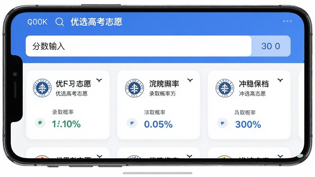 һ����Ϊ����ѡ�߿�־Ը����App�����ͼ�������������Ƽ����ҳ�����ִ��ϵ���Ϊ���������������ȱ�����ԺУ��Ƭ�б�����Ƭ����ʾԺУУ�ա����ơ�¼ȡ���ʰٷֱȣ�����ִ���ƽ��������䣬�������������ʸɾ��޶���Ԫ��