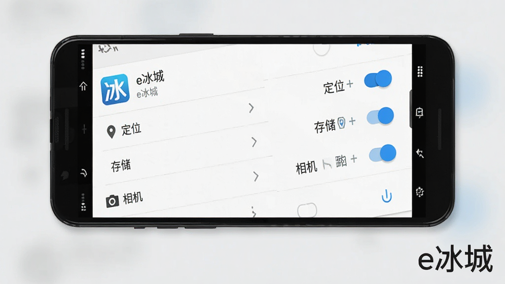 һ��չʾe����App��װ��Ȩ�����ò����ͼƬ������Ϊ�ֻ���Ļ����Ļ��ʾ��׿ϵͳ��Ӧ��Ȩ�޹������棬�б��а�����e���ǡ�Ӧ�ã��Ա��С���λ�������洢�������������Ȩ�޿��أ�������Ϊԭ����׿���ã����ʸɾ����޶���Ԫ�أ�����Ϊǳ��ɫ��ͼƬһ���С�e���ǡ����ֱ�ʶ