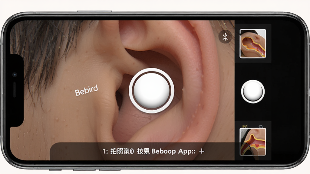 һ��չʾBebird App����¼���ܵĽ���ͼ���������ֻ���Ļ����Ļ����ʾ�Ŷ������棬����������һ����ɫ�Ŀ��Ű�ť���Ա����������ͼ������Ϊ�ֻ���Ļ���У���Ļ�·��в�����ʾ�������Ϊ���UI��ƣ�ϸ���Ͽ��Ű�ť������С����ʸɾ����޶���Ԫ�ء�