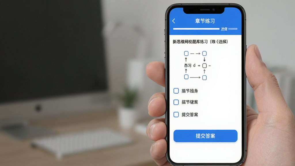 ��˼ά��У�����ϰ���棬�ֻ���Ļ��ʾһ��ѡ������ĸ�ѡ��·��С��ύ�𰸡���ť��������ʾ���½���ϰ�������ͽ������������࣬������ɫ�������ˬ�����ʸɾ�