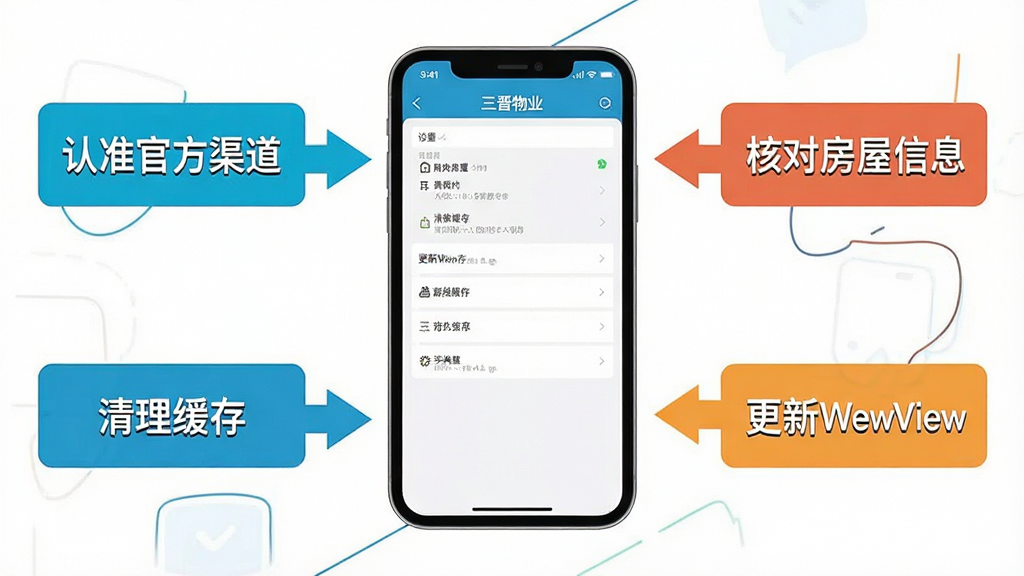 һ����Ϣͼ�����Ĳ廭������������һ���ֻ�չʾ��������ҵ��������ҳ�棬��Χ�ü�ͷ�����ĸ���ʾ�򣬷ֱ�д�š���׼�ٷ����������˶Է�����Ϣ�����������桱������WebView������ɫ������Ŀ��������ִ������ʸɾ��޶���Ԫ��