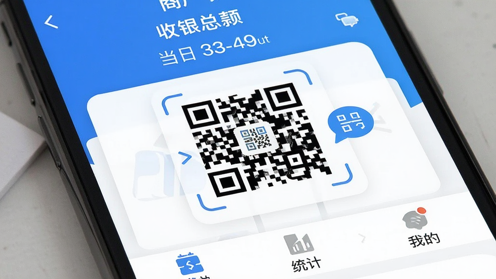 һ���ֻ���Ļչʾ��������App�������ͼƬ�����涥����ʾ�̻����ƺ͵����տ��ܶ�м�����Ŀ���տ��ά���ɨ��ͼ�꣬�ײ����˵���ͳ�ơ��ҵ�����ѡ�����������ɫ�Ͱ�ɫΪ��ɫ����������ִ������������ɾ����޶���Ԫ��