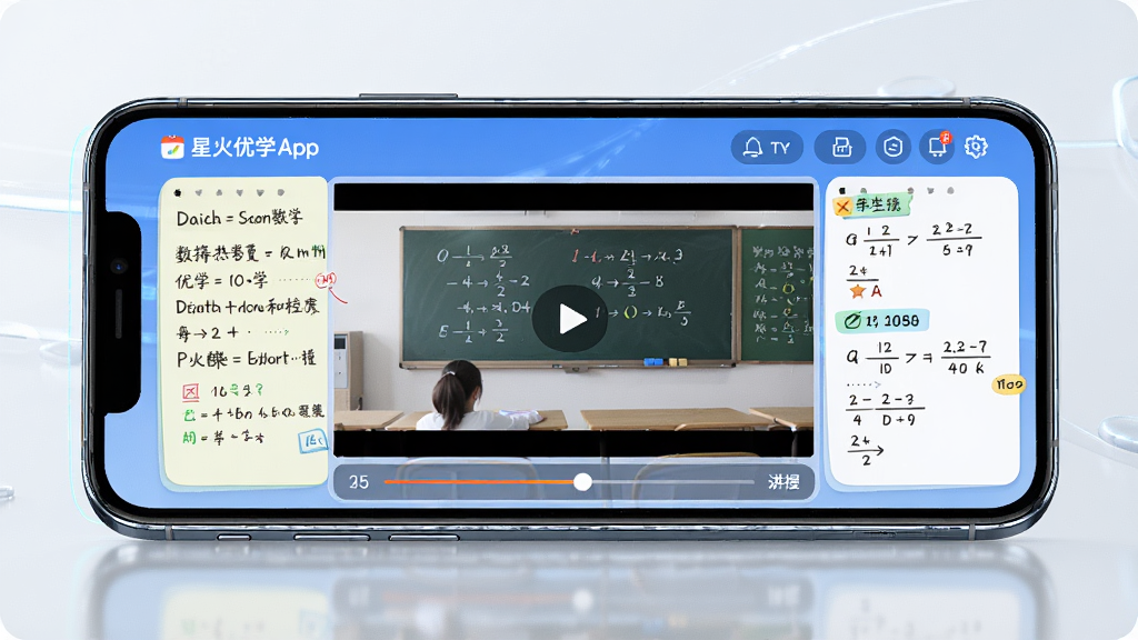 һ��չʾ�ǻ���ѧApp���ֻ�������������������������ϸͼƬ��������һ���������õ��ֻ�����Ļ�����ڲ���һ����ѧ�ε���Ƶ����Ƶ������������Χ�бʼǺͽ�����������Ϊ����չʾ�����Ϊ�ִ��Ƽ��磬ϸ�ڰ����ֻ��߿�ķ������Ļ�ϵ��������֣�����Ϊ4K���壬�ɾ��޶���Ԫ��