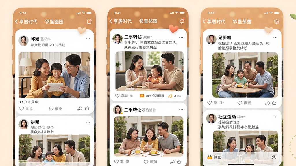һ��չʾ������ʱ����APP����Ȧ���ܵĽ���ͼ�����������ھ��Ƿ�����ͼ�Ķ�̬������ƴ�š�����ת�á��������Ƭ�����������ܰ����ůɫ��Ϊ��������罻�����Ű����������ʸɾ����޶���װ��