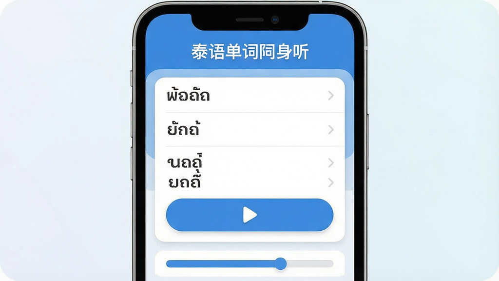 һ��չʾ̩�ﵥ��������App���Ľ����ͼƬ�������������ֻ���Ļ����Ļ����ʾ̩�ﵥ������������ҳ�棬ҳ�涥���С�̩�ﵥ�����������������м���̩�ﵥ���б��Ͳ��Ű�ť���ײ���ѧϰ�����������岼�ּ������������ִ���ƽ����������ɫΪ����ϸ��Բ�󣬻��ʸɾ��޶���Ԫ�أ�����Ϊǳɫ���䡣