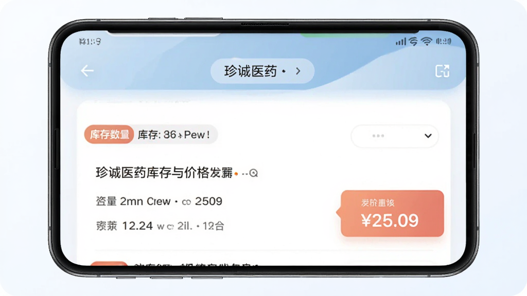 ���ҽҩ�����۸�չʾҳ�棬�ֻ���Ļ��ʾĳ��ҩƷ������ҳ���ص�ͻ�����������ǩ�ͼ۸��ǩ��������ɫ��ͣ���Ϣ�㼶���������רҵ���ţ����ʸɾ�