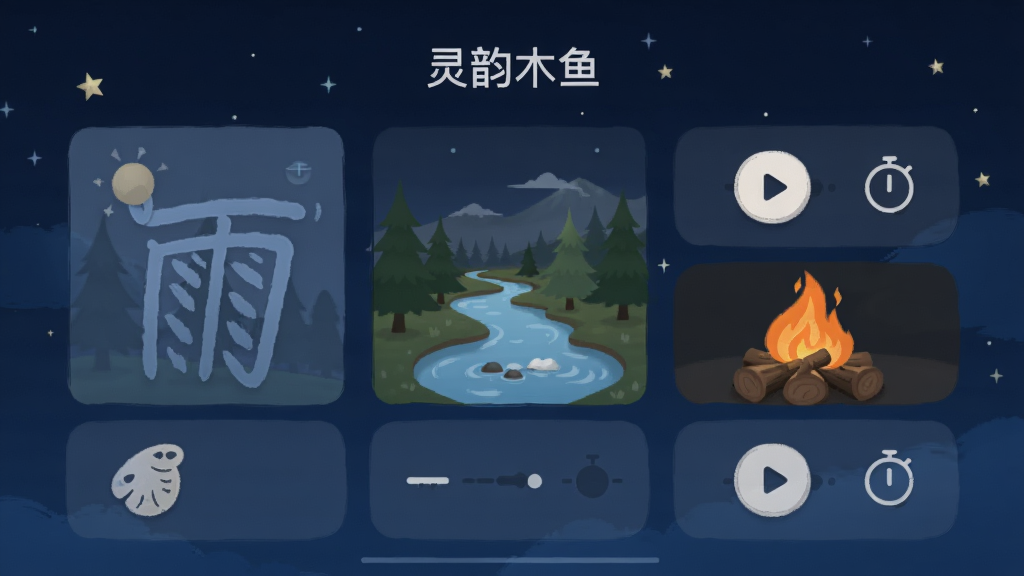 һ��չʾ������ľ�㡱App�����������ͼƬ����������������Ϫ����������������ѡ�ÿ��ѡ���Ա��в��Ű�ť�Ͷ�ʱ��ͼ�꣬����������ɫҹ�պ����ǣ�����������ʣ����ʸɾ��޶���Ԫ��