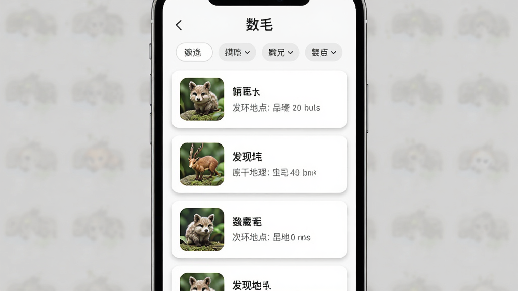 ��ëApp���ղؼ�¼ҳ�棬�������ֻ���Ļ��ʾ��һ���б���������ÿ���������������ͼ���Ҳ������ƺͷ��ֵص㣬������ɸѡ��ǩ���Ű����룬���Ϊ��Լ��Ƭʽ��ƣ�ϸ�����б�������΢��Ӱ�����ʸɾ��޶���Ԫ�أ���Ļ������Ϊ����ë����