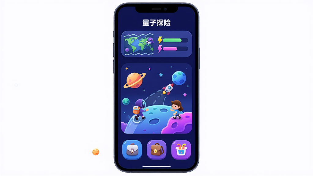 �ֻ���Ļ���湹ͼ�������ǡ�����̽�ա�APP�����棬�����Ϸ���ʾ̽�յ�ͼ����ͼ�����������м��ǿ�ͨ����ͽ�ɫ̽���������·��������񡢱������̵�������ť���Ű��࣬���Ϊ��ƽ��ͨ�Ƽ��磬ϸ��Բ��ɫ��������������Ϊ��������ɾ��޶���Ԫ�أ����廭��
