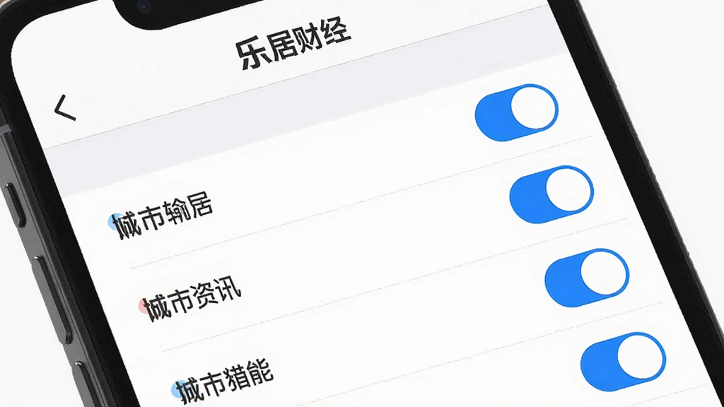 �־Ӳƾ�App�Ķ������ý��棬����Ϊ�ֻ���Ļ��ʾ������к���Ѷ����Ŀ��ذ�ť������Ϊ�б�ʽ���У��Ű��࣬���Ϊ����ҳ�泣���ļ���磬ϸ���Ͽ��ذ�ťΪ��ɫ����״̬����������������Ϊ��ɫ���޶���Ԫ�أ����涥�����С��־Ӳƾ������⡣