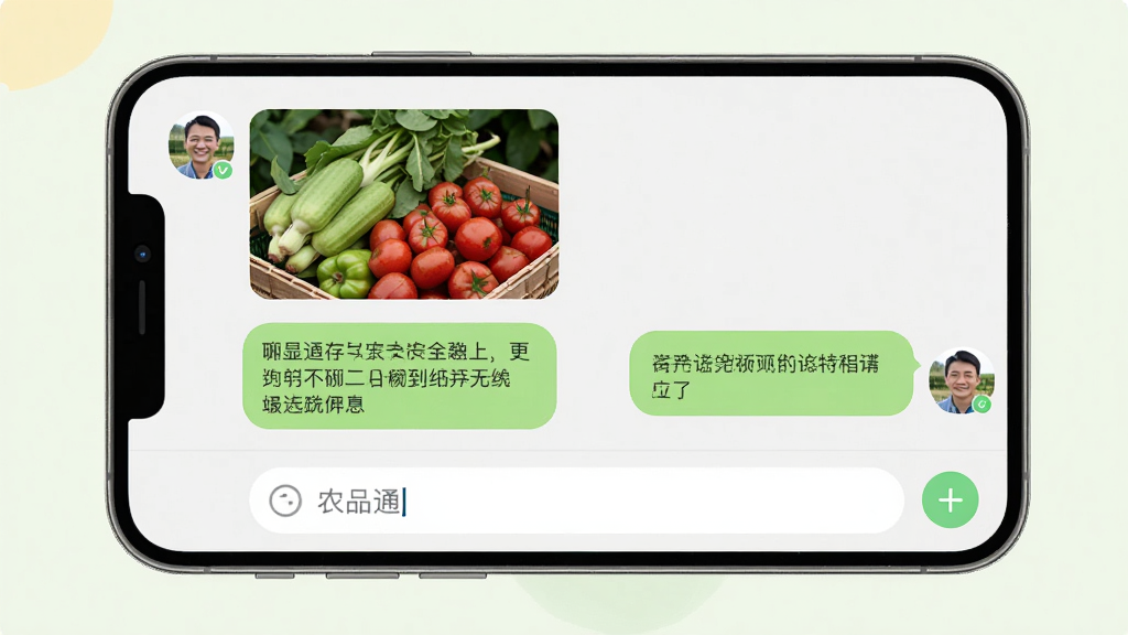 ũƷͨAPP��ʱ�������չʾ���ֻ���Ļ��ʾ���촰�ڣ�����ǶԷ�������ũ��Ʒʵ��ͼƬ��������Ϣ���Ҳ����û��Ļظ����ײ��������ͼӺŹ��ܰ�ť��������ɫ��ͣ�������ʽԲ�󣬷��������Ȼ�����ʸɾ����޶���װ��Ԫ�ء�
