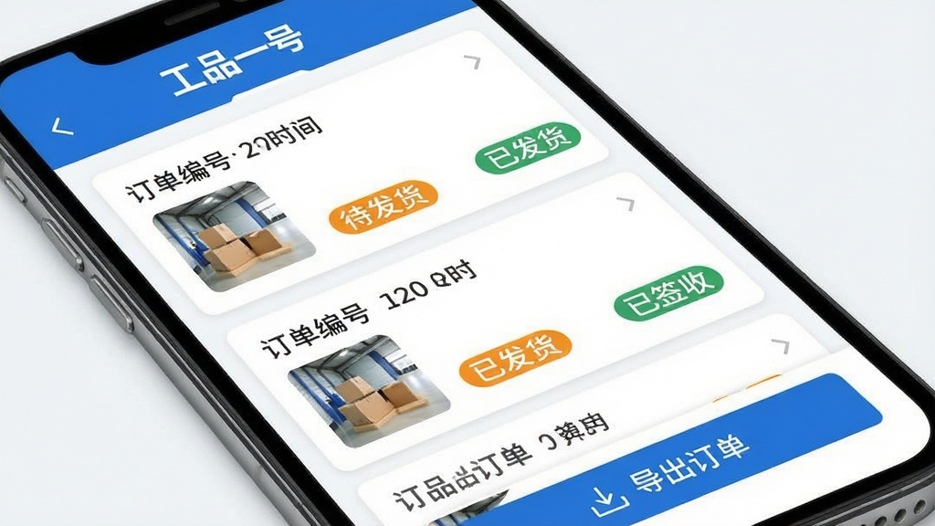 ��Ʒһ�Ŷ�������ҳ�棬�ֻ���Ļ��ʾ�����б���ÿ��������Ƭ��������ע������š��µ�ʱ�䡢��Ʒ����ͼ������״̬��ǩ�硰�����������ѷ���������ǩ�ա���ҳ�涥���С���Ʒһ�š���ʶ���ײ��С�������������ť��������������������ɫ�����ʸɾ��޶���Ԫ��