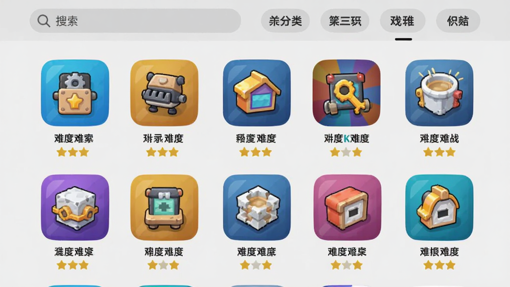 �Ҳ�����սAPP�ڹؿ�ѡ����棬����״�����Ÿ�����ս�ؿ�ͼ�꣬ÿ��ͼ���·���ע�ؿ����ƺ��Ѷ��Ǽ������涥����������ͷ����ǩ������Ϊǳ��ɫ��ͼ��ɫ�����ޣ����ͳһ�����ʸɾ����޶���Ԫ��