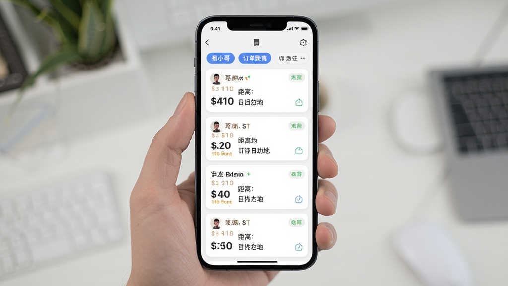 �ֻ���Ļ��ʾ��С�綩���ۺ��б����棬����������Ƭ�������У�ÿ����Ƭ��ʾ�۸񡢾��롢Ŀ�ĵ���Ϣ��������ɸѡ��ǩ�������ɾ�������ƽ������������