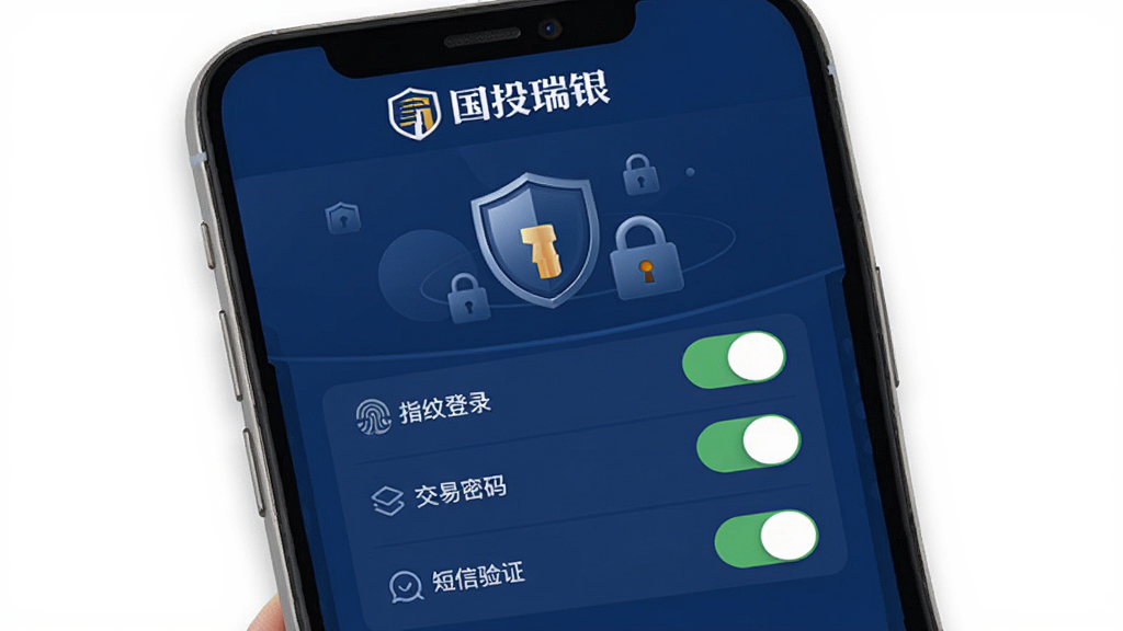 ��Ͷ����APP��ȫ����ҳ�棬�ֻ���Ļչʾ�˻���ȫ����ѡ�����ָ�Ƶ�¼���������롢������֤�ȿ��ذ�ť��������ɫ��Ϊ����ɫ���ж��ƺ�����ͼ��װ�Σ�