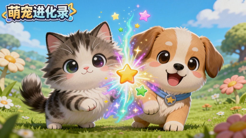 һֻë���׵Ŀ�ͨСè��һֻ��ͨС�������ںϣ��м䱬������ɫ�Ĺ�â�����ǣ������ǡ��ȳ����¼����Ϸ��Ĳݵس�����������Q�ȿɰ���ɫ���������ޣ�����ͻ�������ʸɾ��޶���Ԫ��