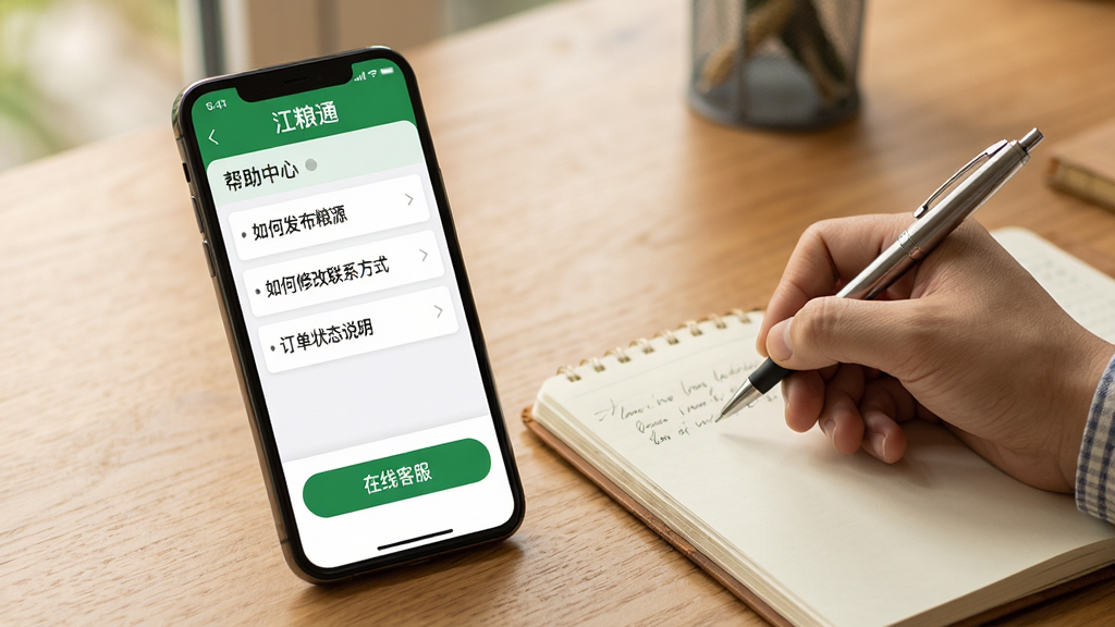 һ��չʾ������ͨ��APP�������Ļ�ͷ����������ͼƬ���������ֻ���Ļ��ʾ�ų��������б����硰��η�����Դ����������޸���ϵ��ʽ����������״̬˵�����ȣ��·���һ�������߿ͷ�����ť����Ļ�Ա���һֻ�������ű��ڱʼǱ��ϼ�¼��������ľ�����棬�����ܰʵ�ã��������������ֺ������޶���Ԫ�ء�