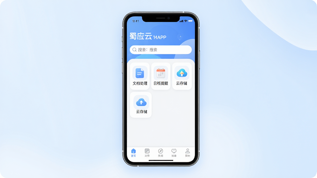 һ��չʾ��Ӧ�������������ͼƬ�������������ֻ���Ļ����Ļ����ʾ��Ӧ��APP����ˬ��ҳ�������ǻ�ӭ������������м������ż�������ͼ�����ĵ��������ճ����ѡ��ƴ洢���ײ��ǵ������������ǵ���ɫ���䣬����ִ���Լ��ϸ��Բ�󣬻��ʸɾ��޶���Ԫ��