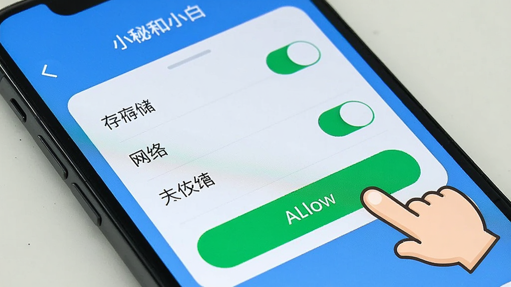 һ���ֻ���Ļ��дͼƬ����Ļ����ʾ��С�غ�С�ס�App��Ȩ������ҳ�棬�д洢�������Ȩ�޿��أ������������Ա���һ����ͨ��ָ���ڵ��������ť������࣬���ʸɾ����޶���Ԫ��