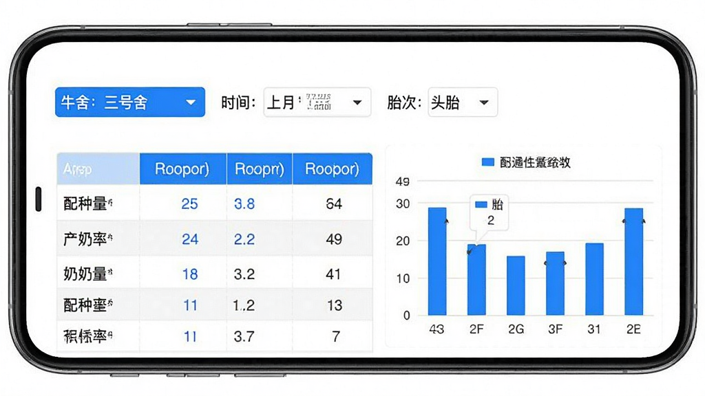һ��ͨApp�Ķ�ά��ͳ�ƽ��棬�ֻ���Ļ��ʾɸѡ����Ϊ��ţ�᣺�����ᡱ����ʱ�䣺���¡�����̥�Σ�ͷ̥�����·����ɶԱȱ������״ͼ�������а����������������ʵ�ָ�꣬�����԰�ɫΪ�ף���ɫ����ѡ������רҵ��࣬�����������޶���װ��