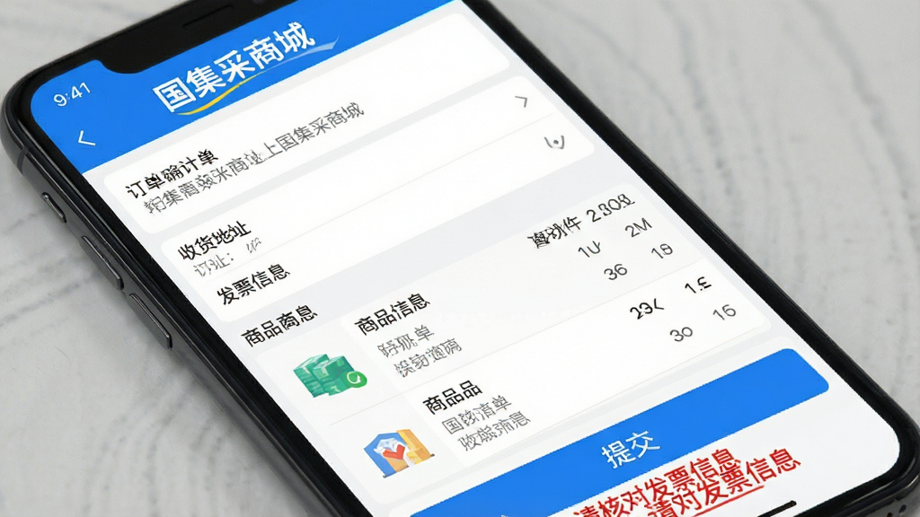 һ���ֻ���Ļ��ͼ��չʾ���������̳ǡ�App�Ķ���ȷ��ҳ�棬�����ջ���ַ����Ʊ��Ϣ����Ʒ�嵥���ύ��ť��ҳ�涥���С��������̳ǡ����⣬�ײ��к�ɫ��ʾ���֡���˶Է�Ʊ��Ϣ�������岼��������������ɫ�����ʸɾ��޶���Ԫ��