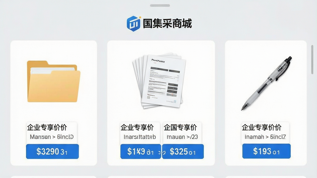 һ��չʾ��ҵ�ɹ���Ʒ�б����ֻ���ͼ���������������ļ��С���ӡֽ��ǩ�ֱʵȰ칫��Ʒ��ÿ����Ʒ�·���ע��ҵר���ۺ�������ҳ�涥���С��������̳ǡ�Logo��������ÿ�Ƭʽ���֣�ǳ��ɫ��������ɫ�۸��ǩ�����ɾ����࣬��������������Ԫ��