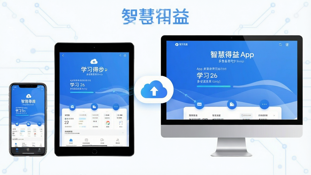 һ��չʾ���ǻ۵��桱App���豸ͬ�������ͼƬ�����������ֻ���ƽ��͵�����̨�豸������ʾ����Ļ�϶�������ͬ��ѧϰ���Ƚ��棬�м�����ͬ��ͼ�����ӣ����ֶԳƣ����Ƽ���࣬��ɫ����Ϊ�����������������ʸɾ��޶���Ԫ��