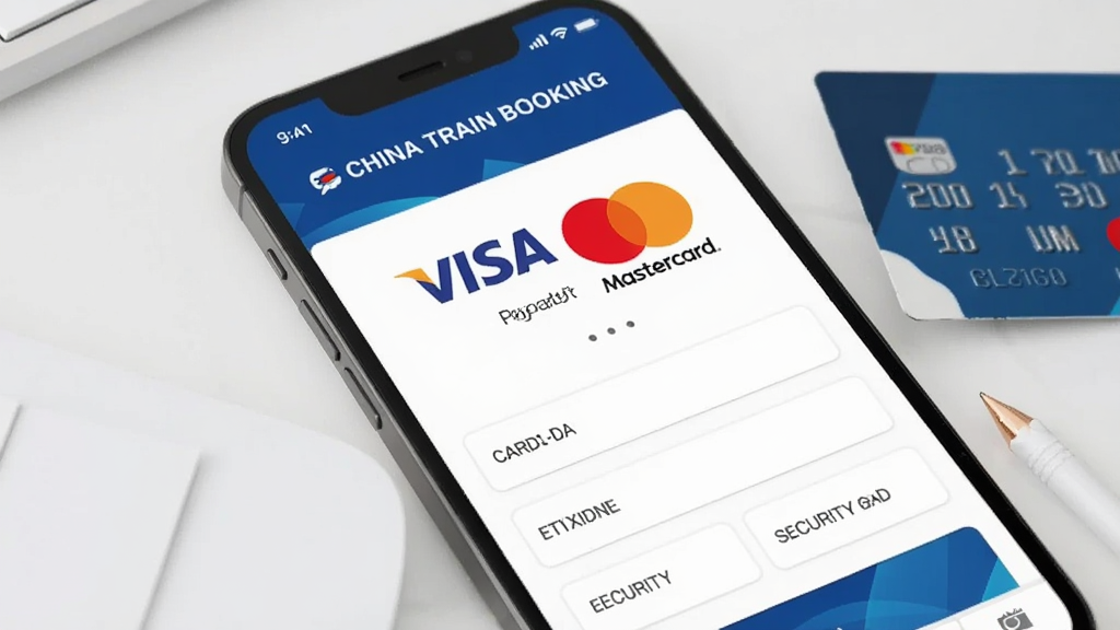 һ��չʾ China Train Booking Ӧ��֧�ֹ������ÿ�֧����ͼƬ���������ֻ���Ļ��ʾ֧��ҳ�棬��Visa��Mastercard��ͼ�꣬�·�����д���š���Ч�ںͰ�ȫ�������򡣱����Ǽ������棬�Ա߷���һ�����ÿ�������ִ�����ϸ�����������ʸɾ����޶���Ԫ�ء�