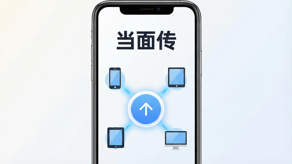 һ��չʾ���洫��������ȫò��ͼƬ������������һ�������ֻ�����Ļ��ʾ���洫APP�������棬���涥���С����洫���������ֵ�Logo���м���һ����Ŀ��Բ�δ��䰴ť����ť��Χ�������ֻ���ƽ�塢���Ե��豸ͼ�꣬�豸֮���÷������ɫ�������ӣ������Ǽ���ǳɫ���䣬����ִ���ƽ����ϸ��Բ�󣬻��ʸɾ��������޶���Ԫ��
