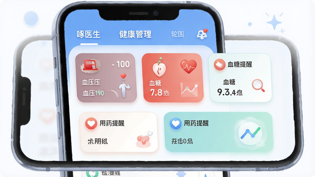 һ��չʾ����ҽ������������ȫò�Ĳ廭������Ϊ�ֻ���Ļ����ʾ���������Ǳ��̣�����Ѫѹ��Ѫ�ǡ���ҩ���ѵȿ�Ƭ�������������Ű����룬������ִ���ϸ��Բ�󣬻��ʸɾ����޶���Ԫ��