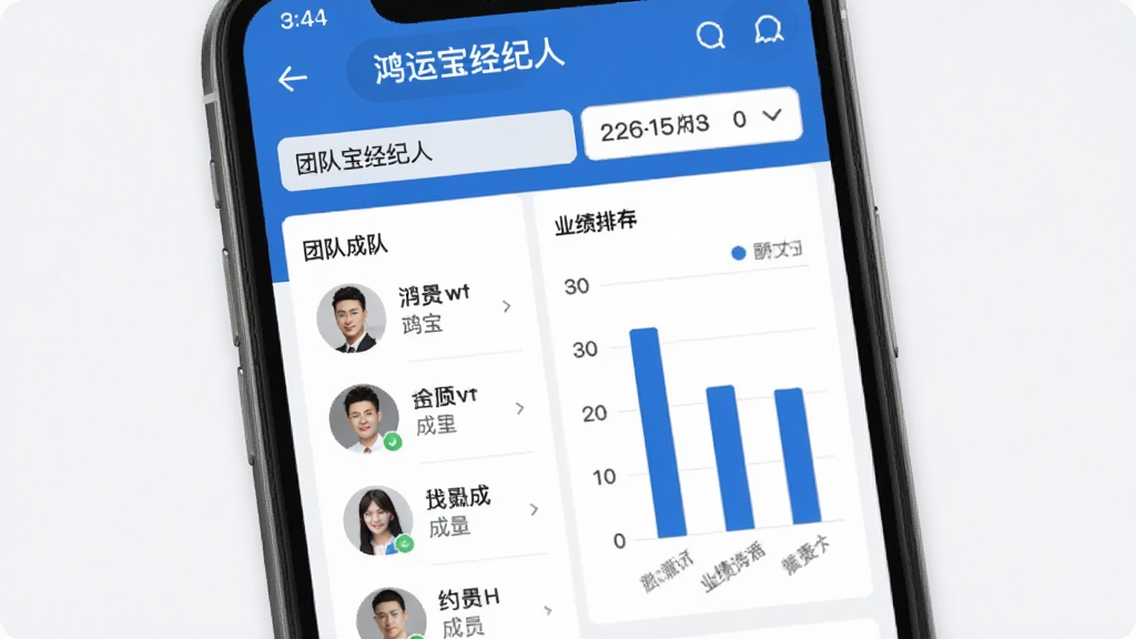 ���˱��������Ŷӹ������棬������һ���ֻ�չʾ�����˱������ˡ��Ŷӿ���ҳ�棬��Ļ����ʾ�Ŷӳ�Աͷ���б���ҵ��������״ͼ���������Ŷ����ƺ�����ɸѡ����������࣬������ɫ�����������޶���Ԫ��