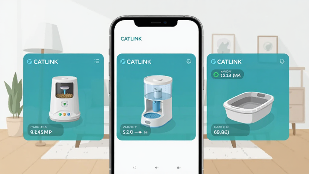 һ��չʾCATLINK APP���豸�������ܵ�ͼƬ�������������ֻ���Ļ����Ļ����ʾ�����豸��Ƭ�ֱ�������ιʳ����������ˮ��������èɰ�裬ÿ�ſ�Ƭ���С�CATLINK��������ʵʱ���ݣ������Ǽ�Լ�Ŀ���������������±�ƽ�����ʸɾ��޶���Ԫ��