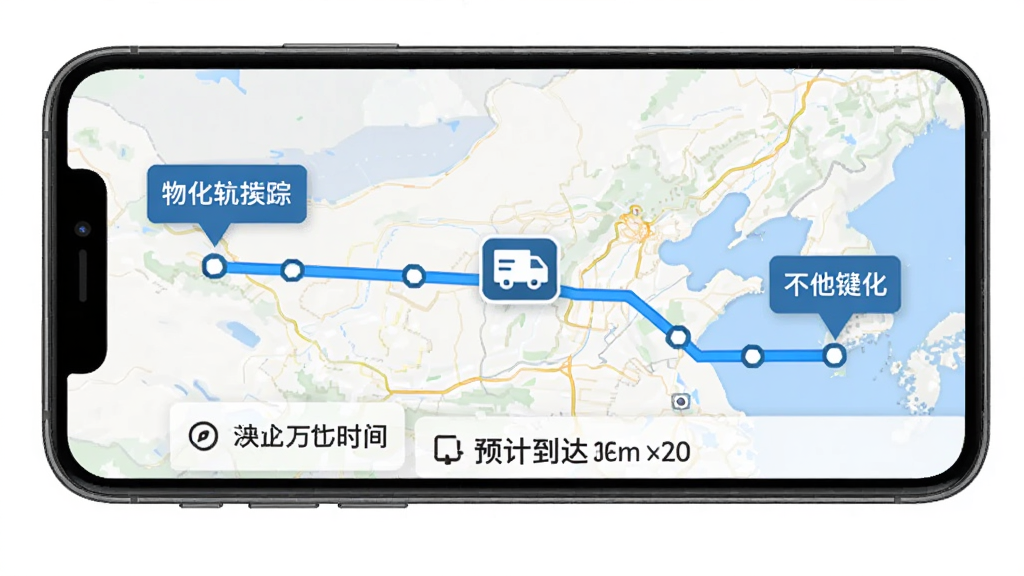 һ�Ŵ���ͨAPP�����켣׷�ٽ����չʾͼ���������ֻ���Ļ��ʾһ�ŵ�ͼ����ͼ����һ����ɫ������·�ߣ������յ��б�ע���м���һ������ͼ�������ƶ�����Ļ�·���ʾԤ�Ƶ���ʱ�䣬��������ֱ�ۣ������������޶���Ԫ��