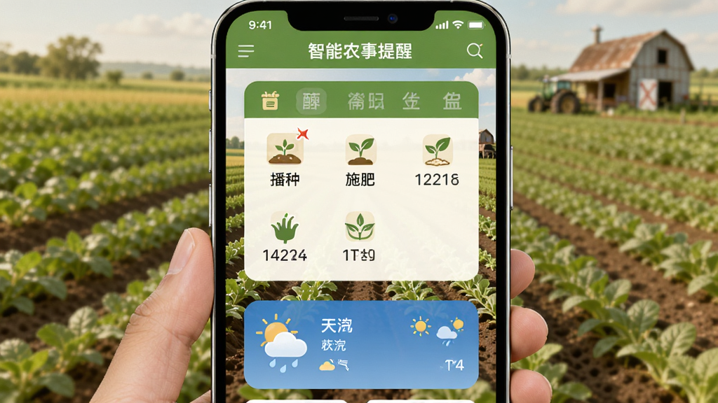 ��aũ����������ũ�����ѹ��ܽ��棬�ֻ���Ļ��ʾũ�ﱳ��ͼ��������������ʽ�����ѿ�Ƭ����ע�Ų��֡�ʩ�ʡ���ҩ��ͼ������ڣ��·�������С����������ɫ��������Ȼ����ɫ������ɫΪ���������ܰʵ�ã����ʸɾ��޶���Ԫ��