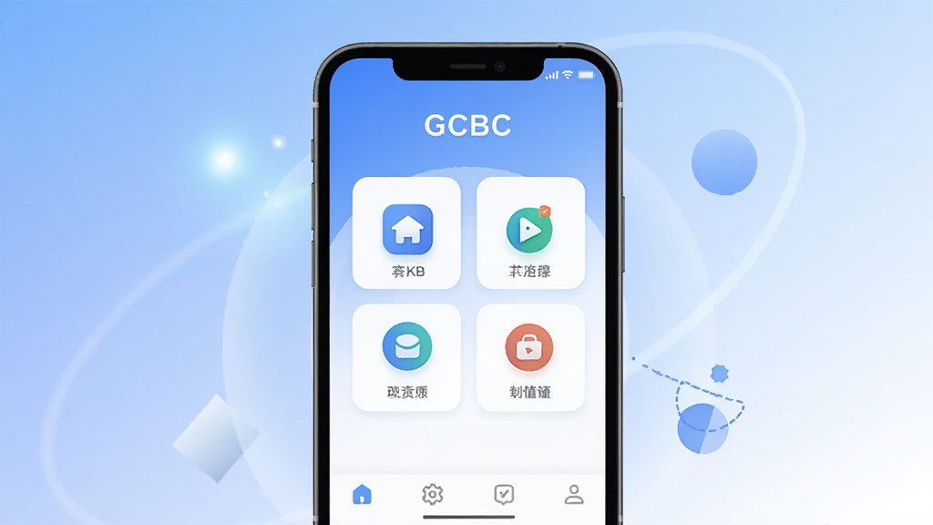 GCBC �ֻ�Ӧ�������棬��������չʾ�ֻ���Ļ����Ļ��Ϊ���Ĺ�����Ӧ�ý��棬������ʾӦ������ GCBC���м����м�������ͼ�꣬�ײ��е�����������Ϊ��͵����׽��䣬��Χ��׺һЩ��Ч�ͼ���ͼ�Σ��������ִ���ˬ����ƽ����ƣ����ʸɾ�ϸ�壬�޶���Ԫ��