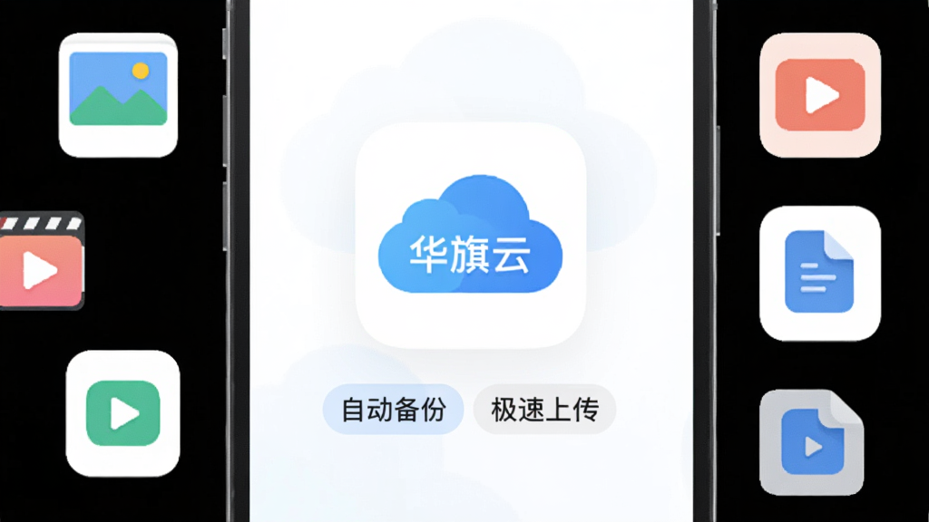 �ֻ���Ļ������ʾ�������ơ�App����ɫ�ƶ�ͼ�꣬�����Ǹɾ��İ�ɫ��ͼ���·��С��Զ����ݡ��������ϴ�������С��ǩ����Χ��������Ƭ����Ƶ���ĵ���Сͼ�꣬���岼�ּ�����ˣ�����ִ���ƽ����ƣ�ϸ��Բ����ͣ����������ɾ����޶���Ԫ��