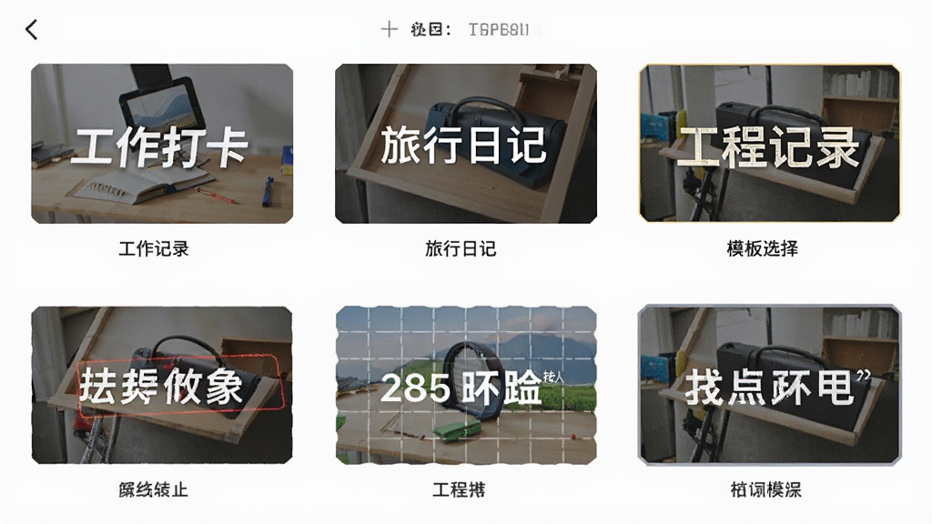 ʱ��ص�ˮӡ���APP��ģ��ѡ����棬��Ļ��չʾ�Ŷ����ͬ����ˮӡģ������ͼ�����������򿨡������ռǡ����̼�¼�ȣ�ÿ������ͼ������ʾ��ͼƬ��ˮӡ���֣������Ű����룬������£����ʸɾ�