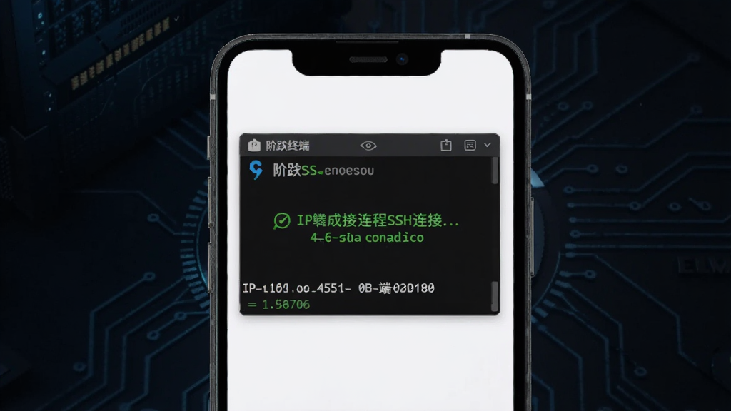 ��Ծ�ն�Զ��SSH���ӽ��棬�ֻ���Ļ��ʾ��������Զ�̷��������ն˴��ڣ��������С���Ծ�նˡ���ʶ����Ļ�м���ʾ���ӳɹ�����ɫ��ʾ���֣��·���IP��ַ�Ͷ˿ںţ�����Ϊ��ɫ�Ƽ�������岼�����������ʸɾ��޶���Ԫ��