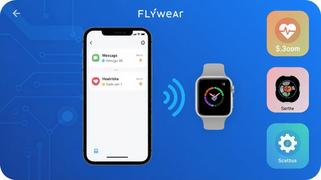 Flywear ���ܴ������� App �����棬��ɫ�Ƽ��б�����������ʾ�ֻ��������ֱ�ͨ�������ź��ȶ����ӣ�����չʾ��Ϣ֪ͨ���������ݡ��������õ�ͼ�꣬����������࣬����ִ���ƽ�����ʸɾ��޶���Ԫ�ء�