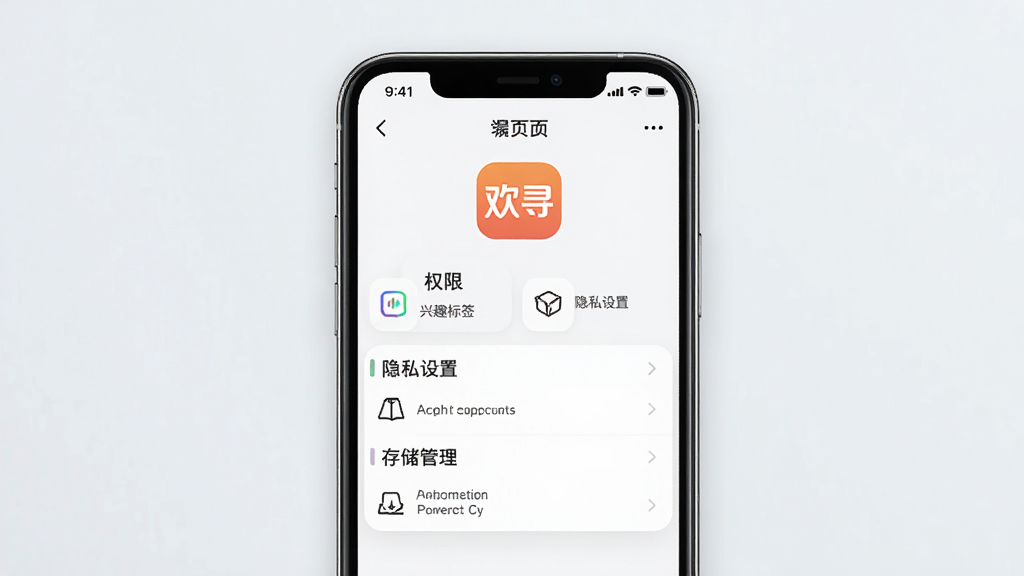 ��ѰApp����ҳ��չʾ���ֻ���Ļ����ʾȨ�޹�����֪ͨ����ѡ��������л�Ѱ��Logo�͡���Ȥ��ǩ������˽���á����洢�������Ȳ˵�������ɾ���ͼ���࣬�����������޶���װ��