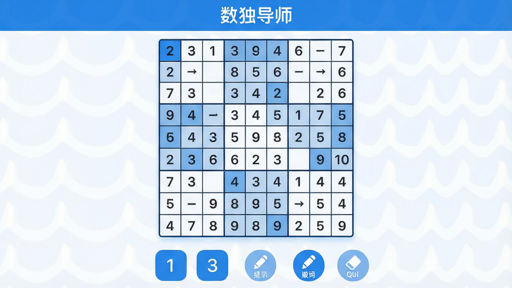 ������ʦApp������ȫòչʾ������������9x9�������̸񣬲�����������д���������ף����涥����ʾ��������ʦ��Ӧ�����ƣ��ײ����������밴ť����ʾ����������ͼ�꣬�Ա���Ǧ�ʱ�ǺͲ������ߣ����岼��������������ִ���������ɫΪ�������ʸɾ��޶���Ԫ�أ�������Ⱦ